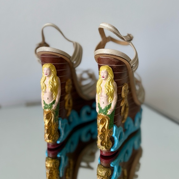 Charlotte Olympia Beige Canvas Maiden Voyage Mermaid Wedge Sandals $1,995 40 - Picture 6 of 12